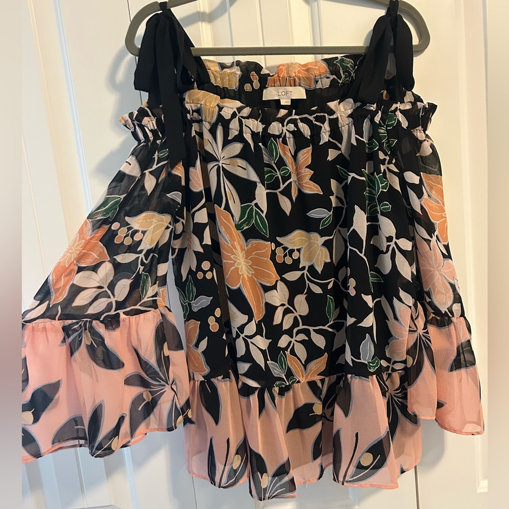 LOFT Floral Off-Shoulder Top - Black and Pink